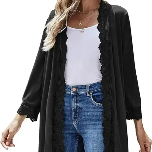 Tickled Teal Women's Cardigan 3/4 Sleeve Open Front Lace Wrap Long Duster Cardigan