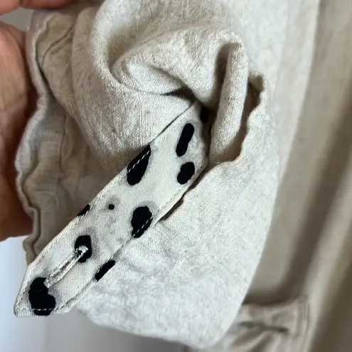 Umgee  Cream Linen Leopard Kimono Sweater Top Open Front Roll Sleeve Medium