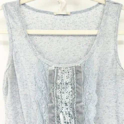 Mine Womens VTG Y2K Coquette Fairycore Beachy Linen Blend Lace Tank Top Size M Blue Size M