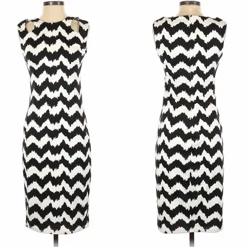 Carmen Marc Valvo Carmen  Chevron Print Sheath Black White Dress XS NEW