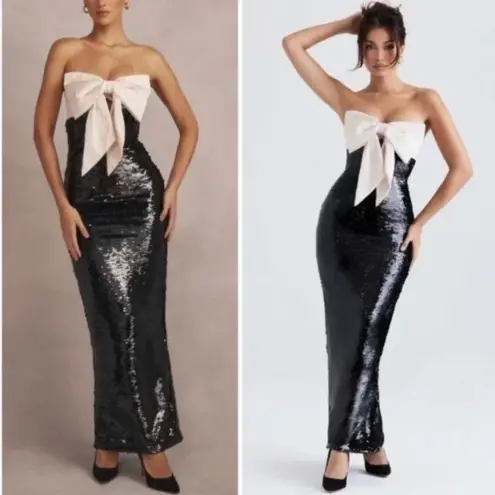 House Of CB  'Holly' Black Sequin Strapless Bow Maxi Dress NWOT‎ size S