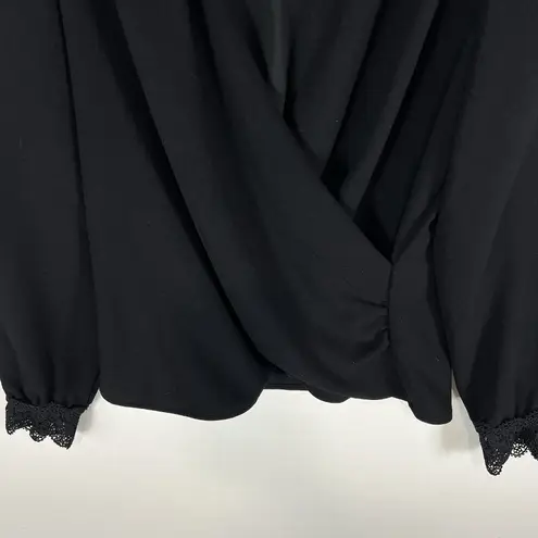 Sézane Sezane Abelia Blouse Black Wrap Style V-Neck Top Size 36 US 4 Lace Cuff Feminine