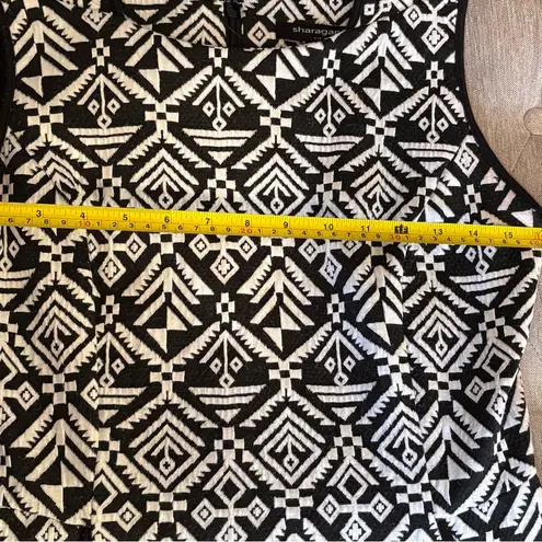 Sharagano A-Line Mini Dress Sleeveless Pockets Zipper Black/White Flowy Size 2