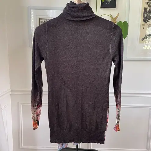 Desigual Long Freya Turtleneck Tunic Sweater Knit Chiffon $122 M