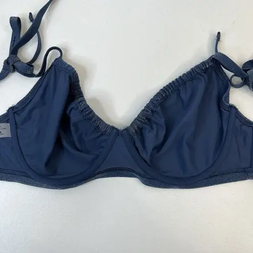 Abercrombie & Fitch  Sz M Curve Love Tie Strap Underwire Bikini Top Blue Sparkly