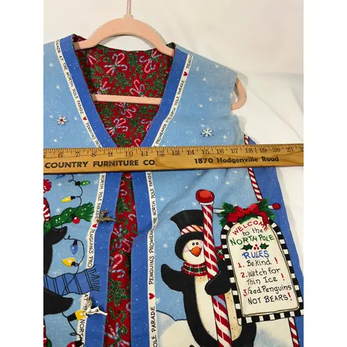 Vintage Handmade Penguin Christmas Vest Womens North Pole Reversible Holiday M/L Blue Size L