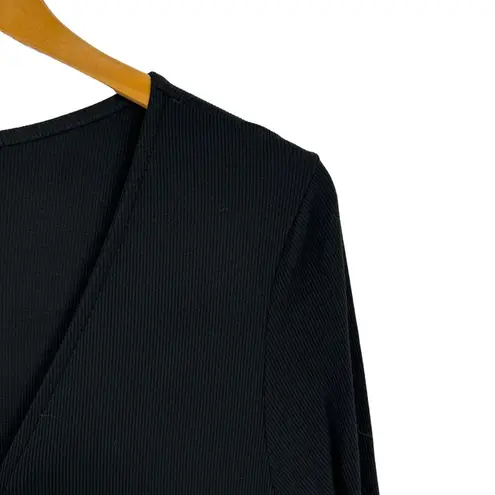 LNA Kalaya Ribbed Knit Black Long Sleeve Bodycon Lace Up Front Jumpsuit Size 1X