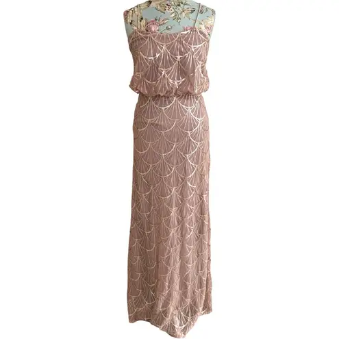 Sorella Vita Bridesmaid Dress Rose Gold Sequin Maxi Gown Sleeveless Formal Sz 2