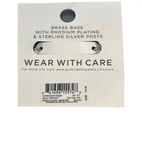 Pura Vida Celestial Charm Huggie Earrings Brass Rhodium Sterling Silver .75" NEW