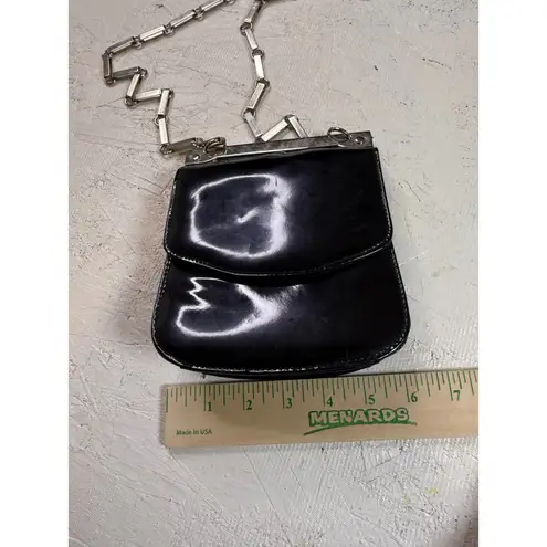 Vintage Studio Black Patent Leather Silver Chain Strap Mini Bag Purse