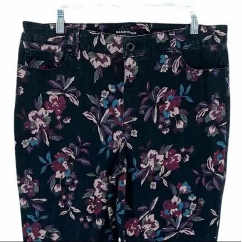 Bandolino Amy Black Pink Floral High Rise Slim Fit Jeans Women's Plus Size 18