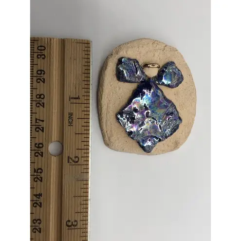 Vtg Handmade Ceramic Glazed Angel Pin Lapel Brooch Exquisite Details Gold Halo