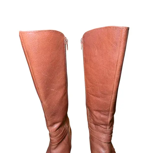 Naturalizer Brown Leather Knee High Boots Buckle Side Zip Riding 10M Wide
