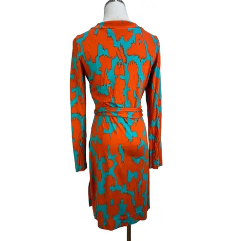 Diane Von Furstenberg Diane Von Furstenburg Printed Wrap Silk Dress Orange Teal