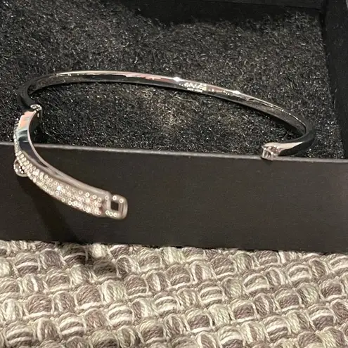 Coach  Bar C Charm Bangle Bracelet Silver w/ Pave Crystals - NWT