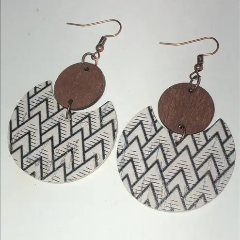 Geometric Patterned Retro Boho Earrings Brown