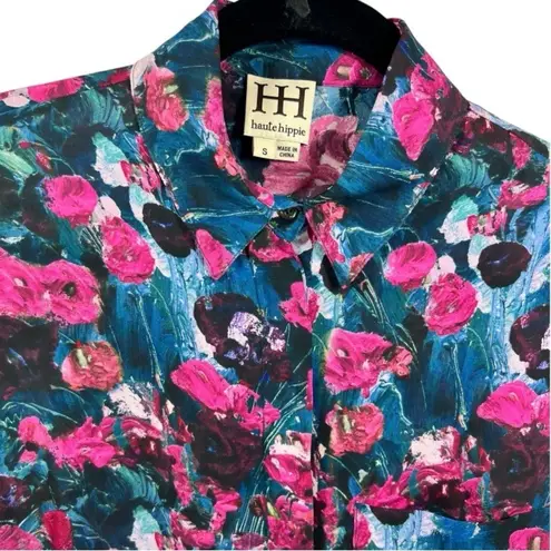 Haute Hippie Floral Print Silk Henley Shirt Dress S