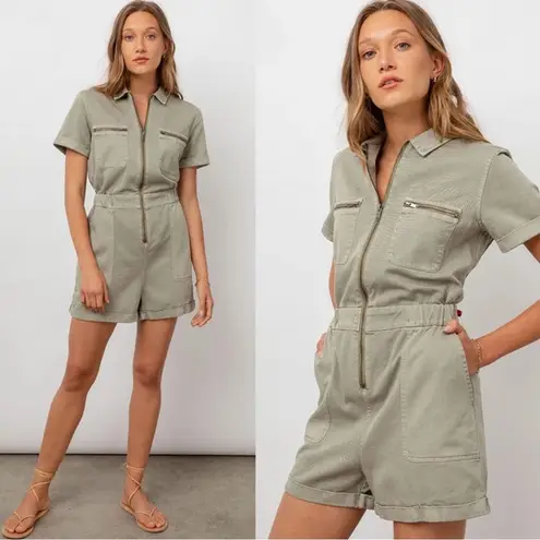 Rails • Effie Utility Romper shortalls playsuit Seagrass sage green twill zip