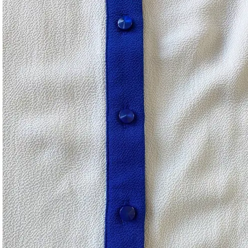 Sisley Sleeveless Cream Contrast Blue Trim Button Dressy Y2K Top