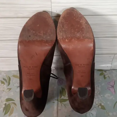 Rag and Bone  Chocolate Brown Suede Platform 5" Heel Lace Up Booties Size 38 US 8 - Image 6