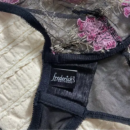 Frederick's of Hollywood Frederick’s Y2K Vtg Pink Embroidered Flowers & Black Lace Cutout Bodysuit