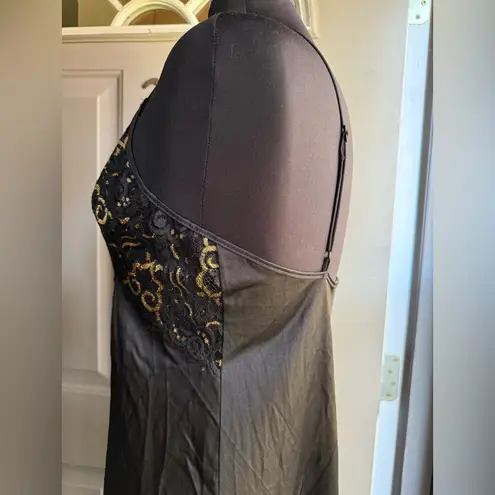 Vintage Soft Moments New York black gold lace maxi slip dress, size medium