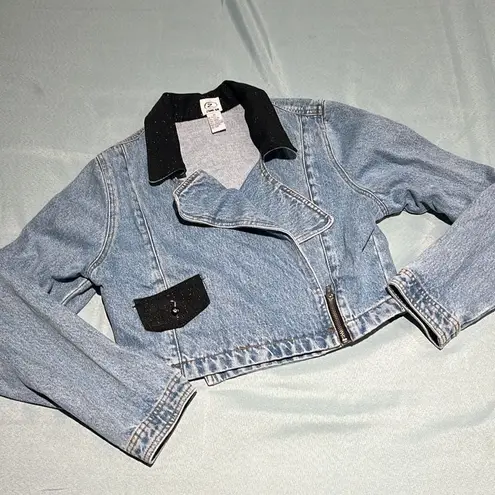 Zana Di Cropped Biker Denim Jacket size Medium D40