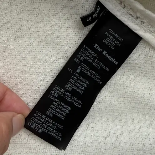 The Kooples Ivory Boucle Blazer Size 38/M Open Front Black Trim Pockets