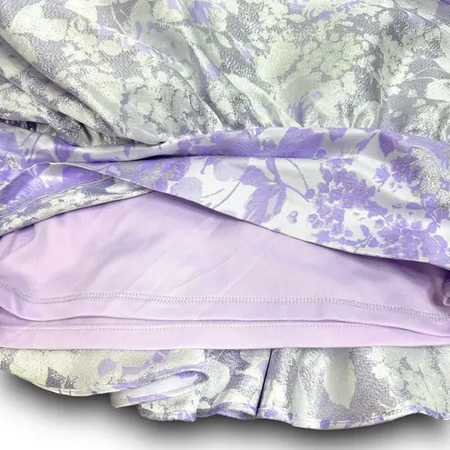 ASOS LUXE Ruffle One Shoulder Jacquard Mini Dress Purple Silver 6 Runs Small