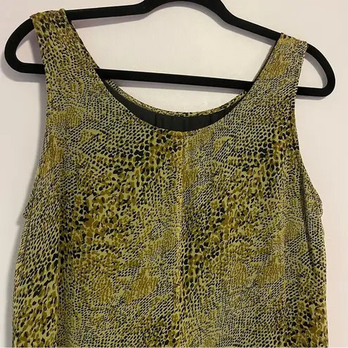 Robbie Bee Vintage 100% Silk Midi Dress Brown Animal Print Sleeveless Size 10