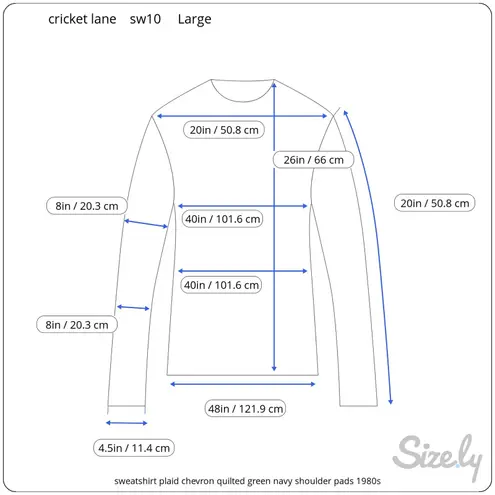 sweatshirt plaid chevron quilted green navy shoulder pads 1980s Size L