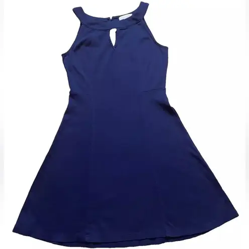 NY & Co Navy Blue Halter High Neck Fot & Flare Dress Blue