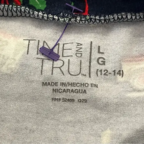 Time and Tru Mock Neck Long Sleeve Holiday Top Christmas Tree Farm Print Navy L Blue Size L