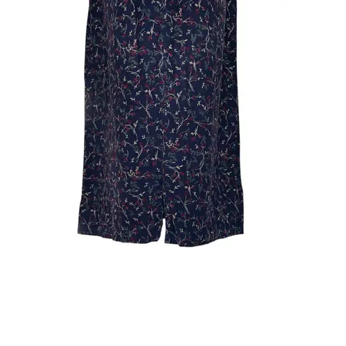 Vintage Blue Red Floral Corduroy Maxi Dress Womens Sz Large 80s Cottage Boho