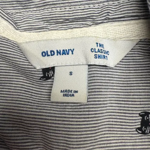 Old Navy  Classic Shirt Womens Small Blue White Stripe Cat lady Print Button Down