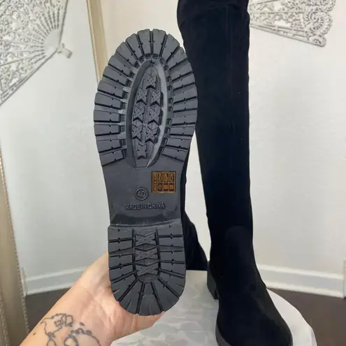 Boho Whimsygoth Faux Suede Black Flat Over The Knee Tassel Boots US 9.5 EU 40