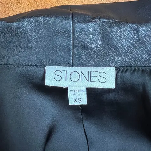 Stones Blazer Jacket Womens XS Brown Black Leopard Print Faux Leather Collar