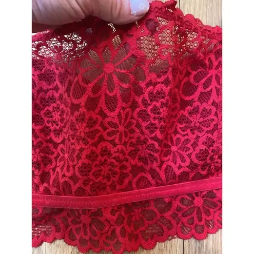 Aerie  Bra Red Lace Velvet Trim Floral Large