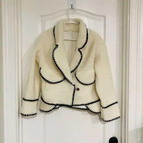 Commense Women's Embroidered Trim Fleece Kimono Jacket White Size Small NWT