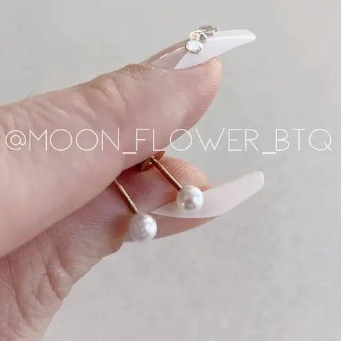 Tiny Rose Gold Pearl Flat Back Earrings Pink