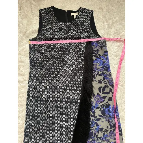 Rebecca Taylor Black 100% Silk Box Step Floral Fringe Shift Mini Dress Mod