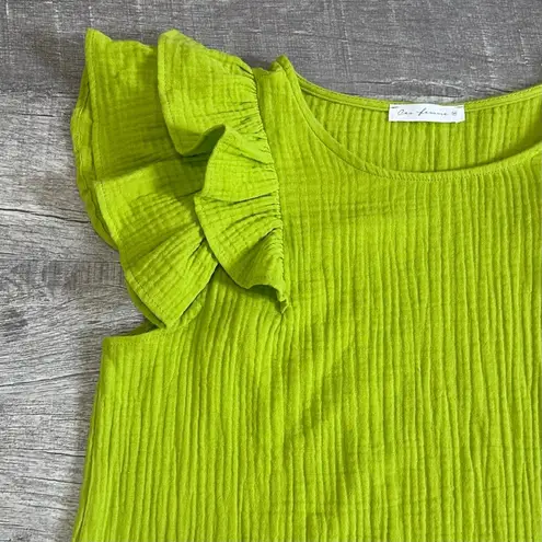 Boutique Ces Femme Ruffle Sleeve Cotton Gauze Top Womens M Bright Lime Muslin Green Size M