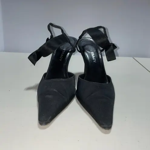 Ellen Tracy Black Pointed Toe Heels with Ankle Strap Size 8.5