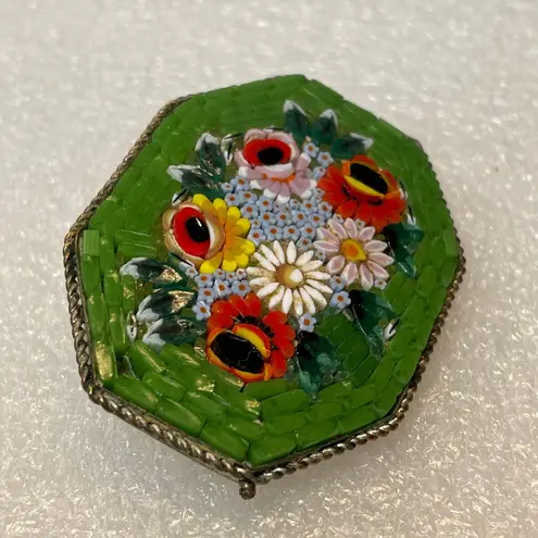 Antique Flower Mosaic Italy Brooch