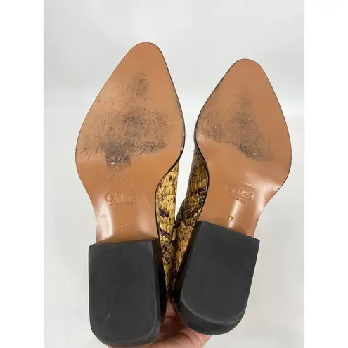 Chloé Chloe Rylee Python Snakeskin Print Leather Buckle Pointed Toe Ankle Boots 37