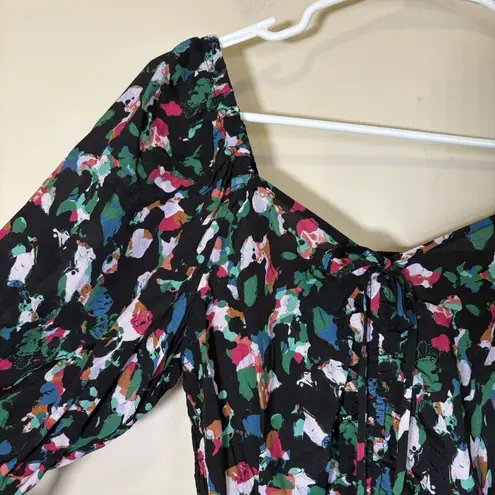 Open Edit Nordstrom Long Sleeve Corset Blouse Top Floral Black Small S