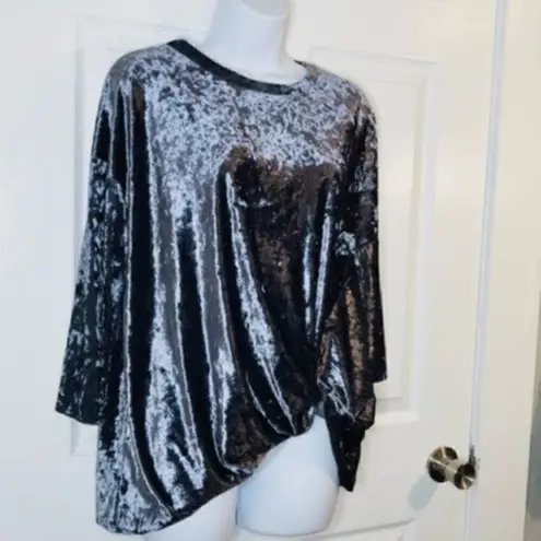 Cherish Front Knot Sweatshirt Crushed Velvet Top Ice Blue S