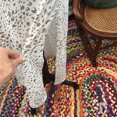 Lovely Day A Love Story Ivory & Taupe Animal Print Side Slit Midi Slip Dress