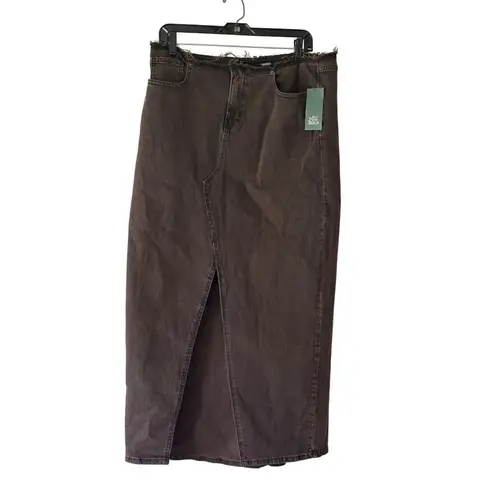 Wild Fable  Brown Long Straight Denim Maxi Skirt Size 12 Boho Grunge Boho Slit
