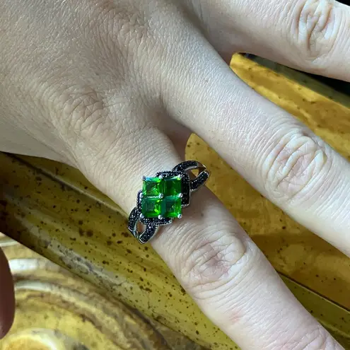Natural Chrome Diopside Black Spinel Sterling Silver Ring Size 10